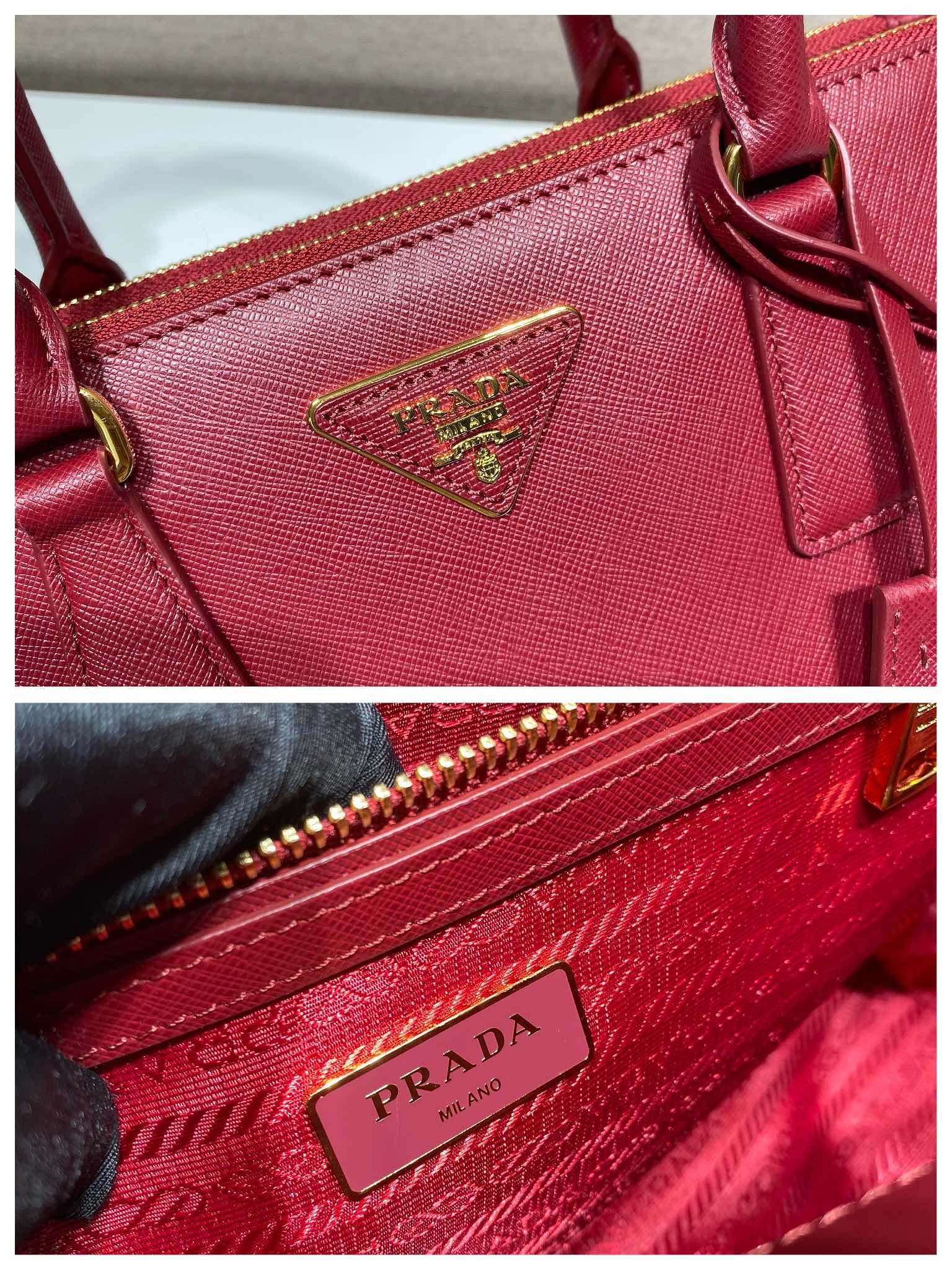 Prada Medium Galleria Saffiano Leather Bag Tote Shoulder Bag Fiery Red 1BA863